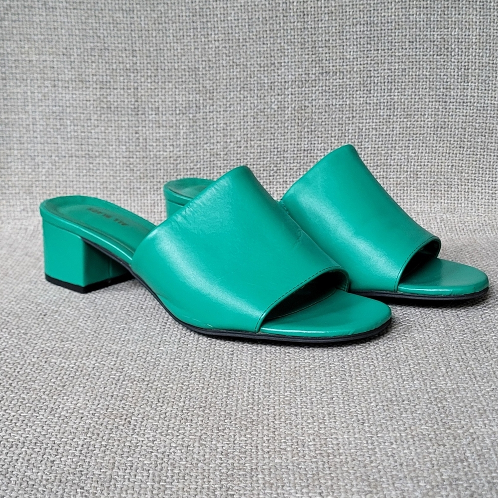 ALL Black Green Heeled Slides